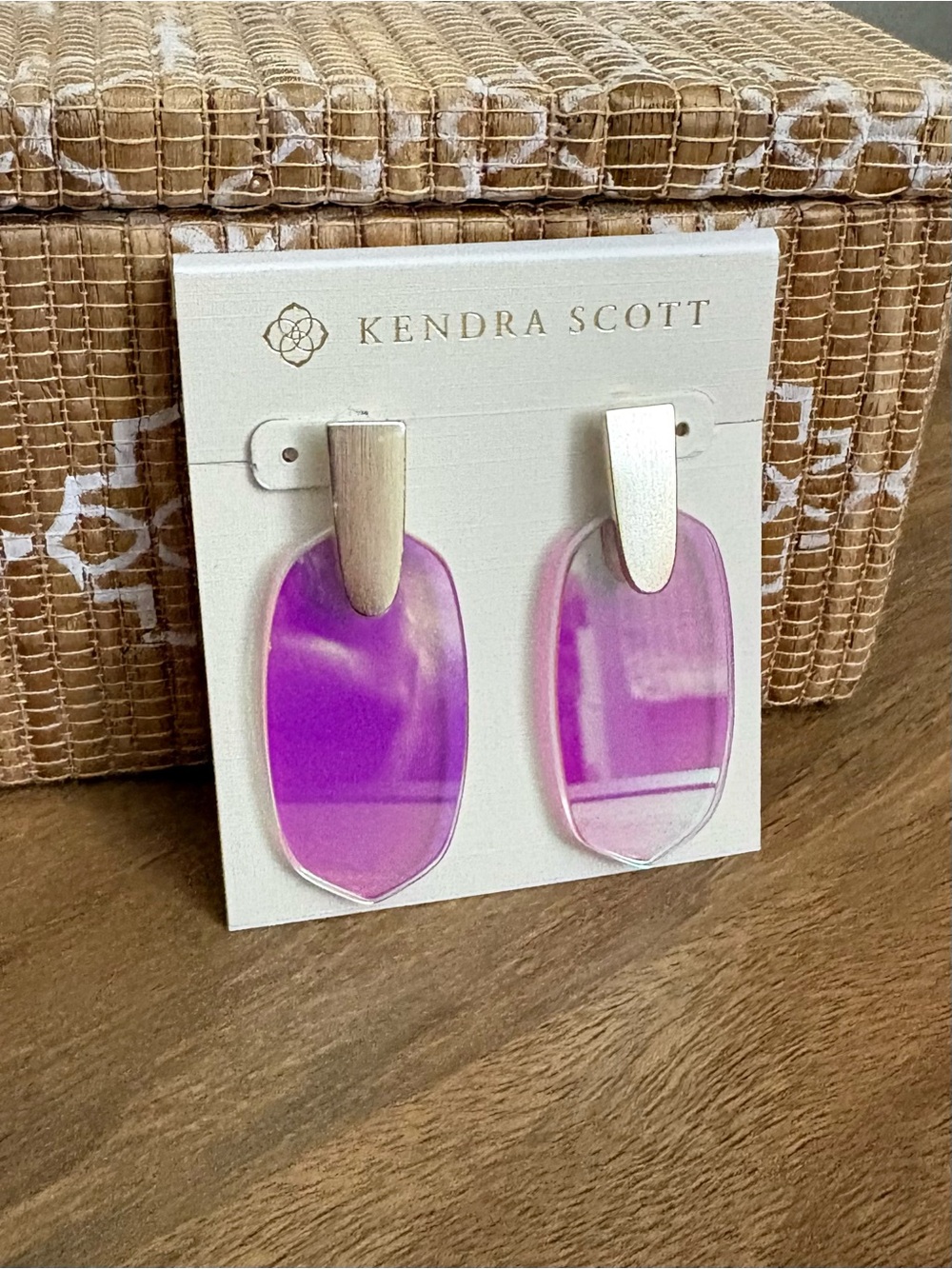 Kendra Scott Iridescent Purple-Pink & Silver Glass Drop Earrings - Picture 5 of 6